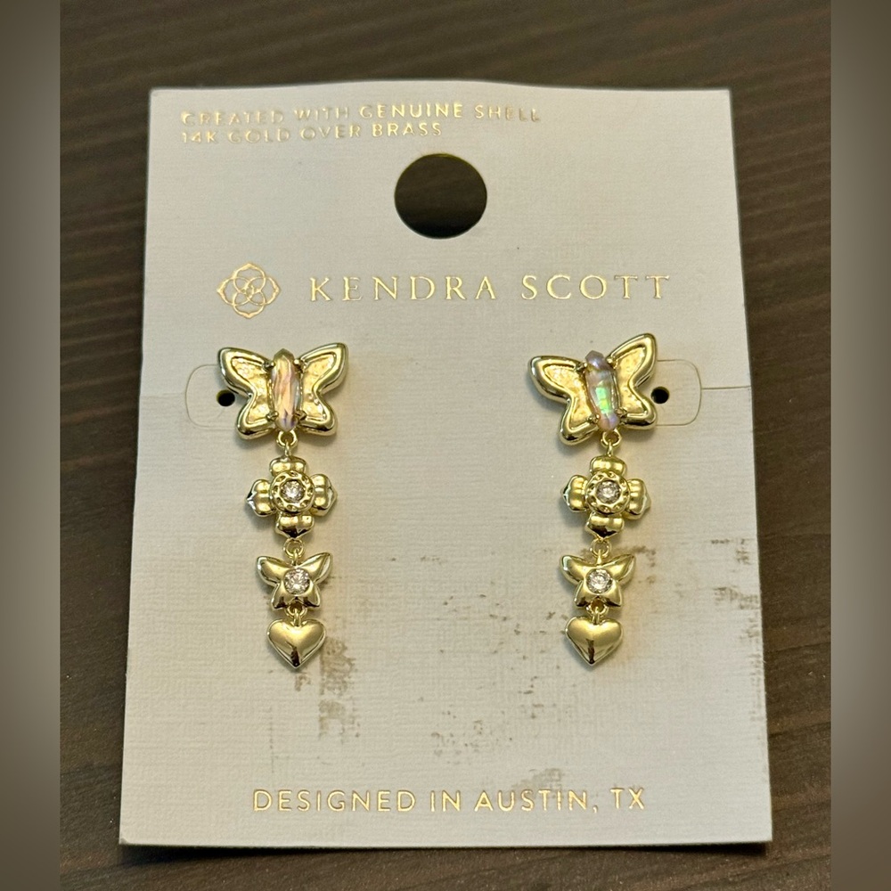 New Kendra Scott Lily Mix in 14k gold over brass linear piston back earrings